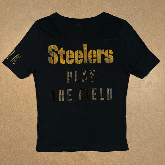 Victoria’s Secret PINK NFL Pittsburgh Steelers Sequin Tee Black T Shirt Small VS - Picture 6 of 16